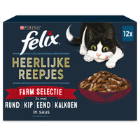 Felix Heerlijke Reepjes Farm Selectie natvoer voor volwassen katten - 3,84 kg