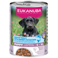 Eukanuba Graanvrij Puppy natvoer voor honden, rijk aan forel en zoete aardappel - 19,2 kg
