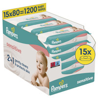 Pampers Sensitive babydoekjes, 15 x 80 stuks (1200 stuks)