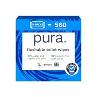 Pura doorspoelbare plasticvrije babydoekjes - 560 stuks